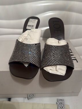 Loewe Black Crystal-Studded Slide Mules